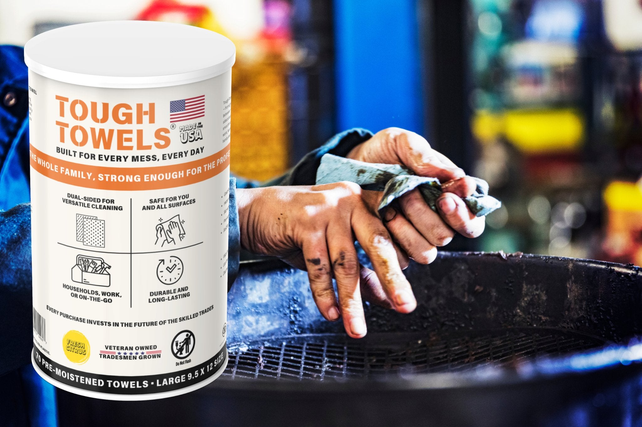 Tough Towels – Dual - Sided Cleaning Towels for Dirt, Grease, Oil, and Spills, Safe for Hands & Surfaces, Built for On and Off the Field - Labor Labs